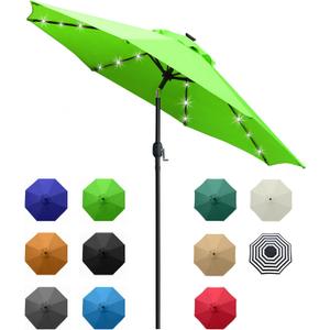 Sunnyglade 9' Solar LED Lighted Patio Umbrella with 8 Ribs/Tilt Adjustment and Crank Lift System (Grass Green)