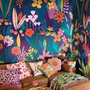 Floral Peel and Stick Wall Mural, Leather Textured Vintage Self-Adhesive Wallpaper for Bedroom Living Room Background Wall Art Decor, Urban Colorful Floral, Dark, 92''x125''