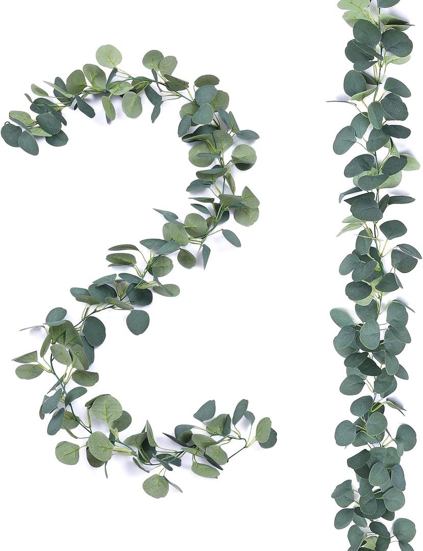 FUGZAUD 2 Pack Artificial Eucalyptus Garland Faux Silk Leaf Silver Dollar Eucalyptus Leaves Vines Handmade Garland Greenery Wedding Backdrop Indoor Outdoor Arch Wall Decoration