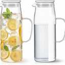 Hsei 2 Sets Glass Pitcher with Lid, 67.6 oz / 2000 ml Water Carafe with Handles Hot Cold Beverage Water Jar Glass Jug for Tea Juice Milk Coffee Iced Beverage (Glass Lid)