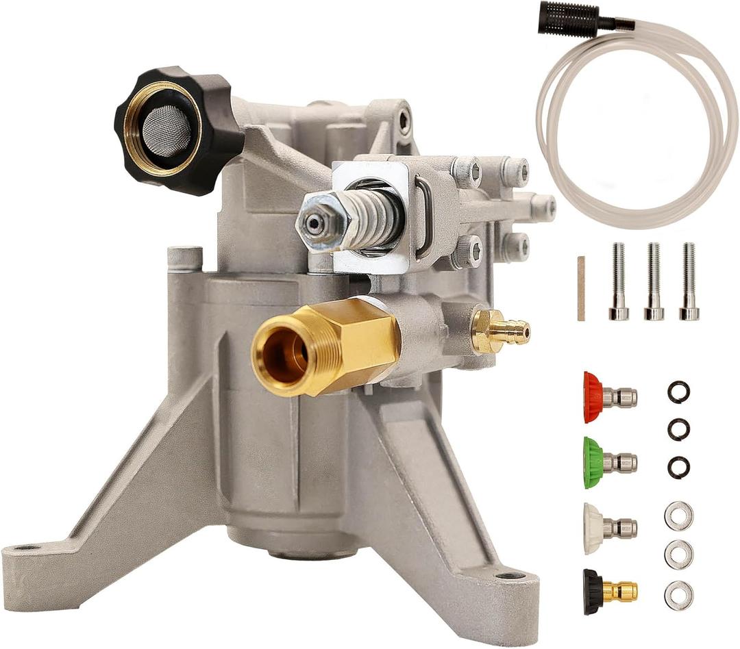3/4" Shaft Horizontal Triplex Plunger Pressure Washer Power Washer, 3700 PSI Max Pressure, 2.5GPM Flow Rate, Water Pump, Solid Brass Pump Head, Thermal Relief Valve, Adjustable Unloader