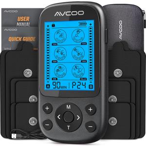 AVCOO 3-in-1 TENS Unit Muscle Stimulator, EMS Massager Machine with 24 Modes & 40 Levels for Shoulder, Back, Neck, Sciatica Pain Relief, Portable-Size Electronic Pulse Massager with 12 Pads, EVA Case