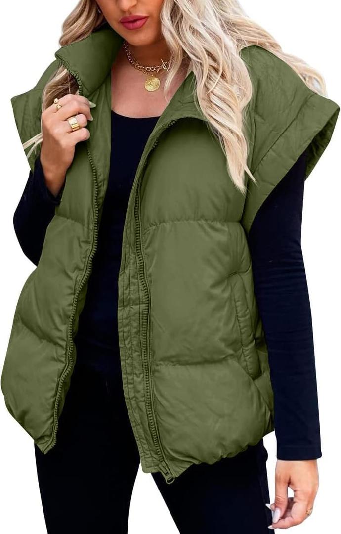 Danedvi Womens Winter Puffer Vest Sleeveless Quilted Gilet Coat Jacket with Pockets (Small, Army Green)