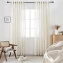 DUALIFE Cream Beige Natural Linen Semi Sheer Window Curtain 84 Inch Length Panels Drapes for Living Room Boho Neutral Rod Pocket Back Tab Long Curtains Set 2 for Farmhouse Decor Bedroom, Ivory, 52 x 84
