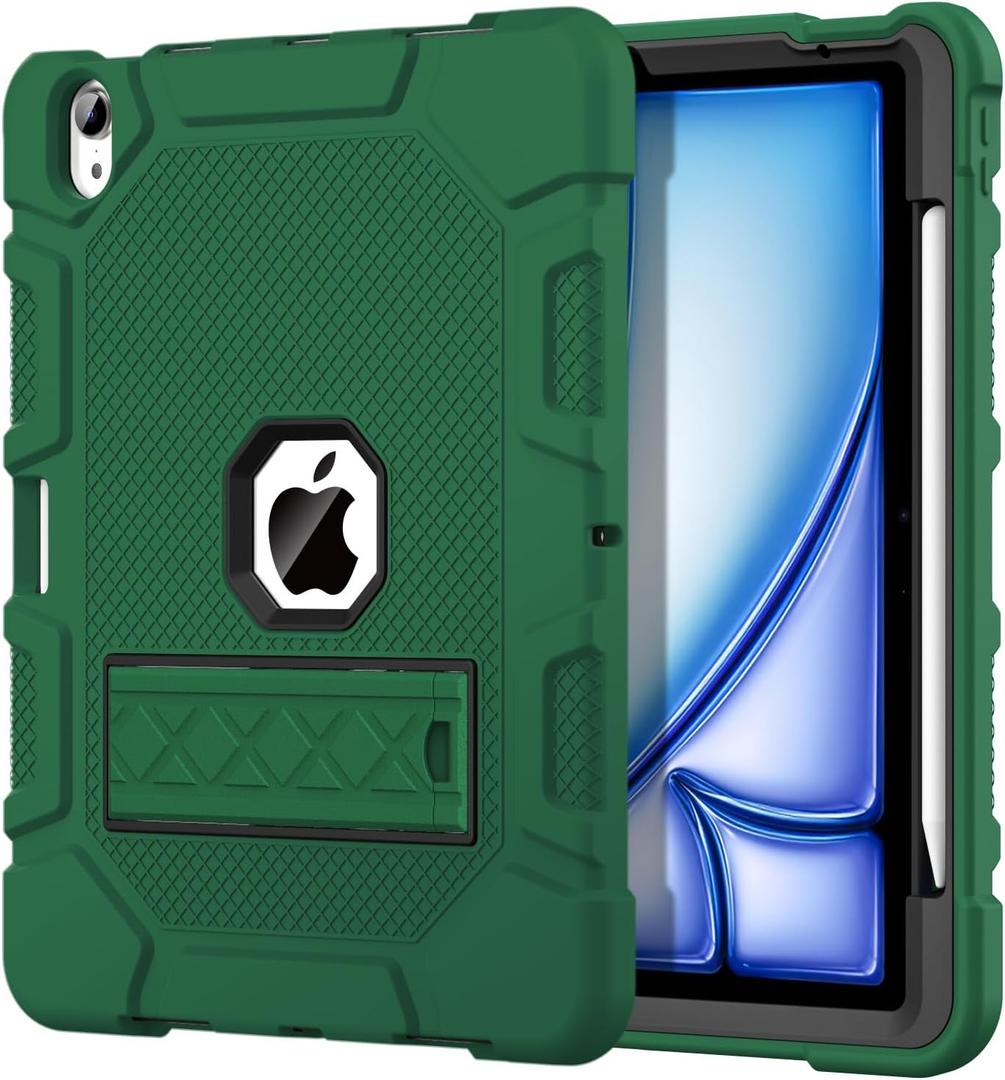 Azzsy Case for iPad Air 11 Inch M4/M3/M2 (2026/2025/2024), iPad Air 5th/4th Generation 10.9 Inch (2022/2020), Heavy Duty Shockproof Rugged Protective Case with Pencil Holder, Alpine Green
