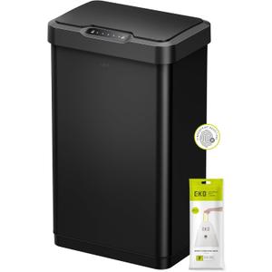 EKO Mirage-T 50 Liter / 13.2 Gallon Touchless Rectangular Motion Sensor Trash Can, Brushed Stainless Steel Finish (Matte Black)