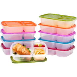 Bentgo Easyboxes - Original Stackable Lunch Boxes - Reusable 3-Compartment Food Containers for Kids and Adults - Bento Lunch Box for Meal Prep, School, & Work - BPA Free (Classic (10-Pack))