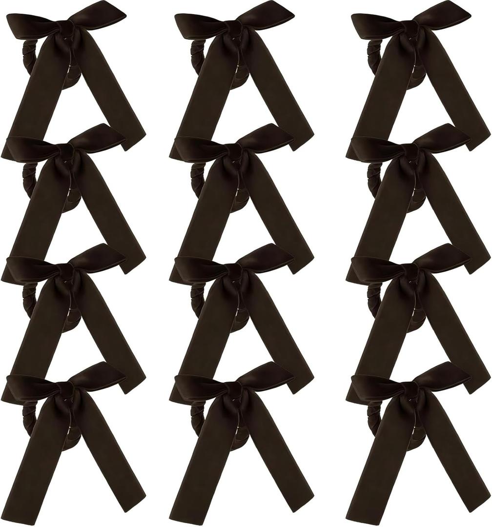 Gandeer 10 Pcs Christmas Napkin Rings Bow Velvet Napkin Holders Buckle for Wine Bottles Xmas Candlestick Holiday Birthday Party Anniversary Dinner Wedding Dining Table Decoration (Dark Brown)