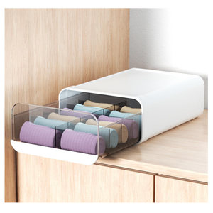 Miaocona Underwear Organizer Drawer, 12 Cells Plastic Sock Underwear Storage Drawer, Stackable Closet Organizers and Storage Box for Bras, Socks, Scarves, Ties, Belt (King SizeWhite, 1 Pcs)