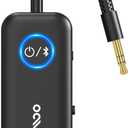 YMOO Bluetooth 5.3 Transmitter Receiver for TV/Airplane to 2 Headphones, Wireless Audio Adapter with Aptx/Aptx-HD Low Latency (<40ms), Aux Connector for Home Stereo/Bluetooth Earbuds/PC/Gym (Black)