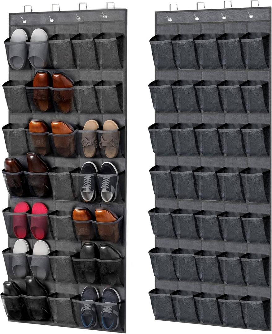 2 PCS 35 Pocket Over the Door Shoe Organizer, Large Capacity Closet Storage for Men and Women, Reusable Breathable Large Mesh Bag Hanging Shoe Rack Organizer for Entryway Closet Bedroom