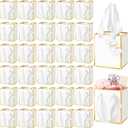 Yeaqee 50 Pcs Mini Metallic Paper Gift Bags with Handles 4x2.75x4.5'' Tiny Small Gift Bags with Thank You Tag for Wedding Favor Father's Day Graduation Birthday Welcome Return Gifts(White, Gold)