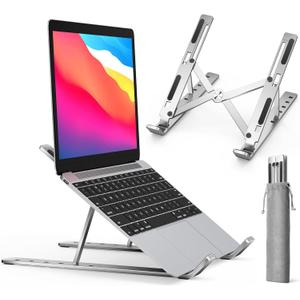 ivoler Laptop Stand, Laptop Holder Riser Computer Tablet Stand, 6 Angles Adjustable Aluminum Ergonomic Foldable Portable Desktop Holder Compatible with 10-15.6 MacBook,iPad, HP, Dell, Lenovo Silver