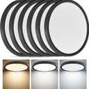 6PK 12 Inch Super Slim LED Flush Mount Ceiling Light, 24W, 2520LM, Selectable 3000K/4000K/6000K CCT, Low Profile Round Flat Panel Light for Bedroom, Kitchen, Hallway (Black)
