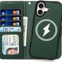 for iPhone 16 Case Wallet Detachable, 2 in 1 Leather Wallet Flip Folio Case with 4 Card Holder, RFID Blocking, Wireless Charging, Microfiber Lining, Slim Durable, for Women/Men (Emerald Green)