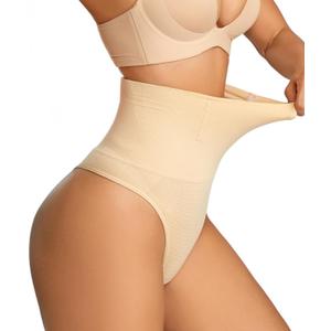 Dulchany Thong Shapewear Tummy Control Underwear for Women Seamless Body Shaper Panties (X-Large, Beige-mid Waisted)