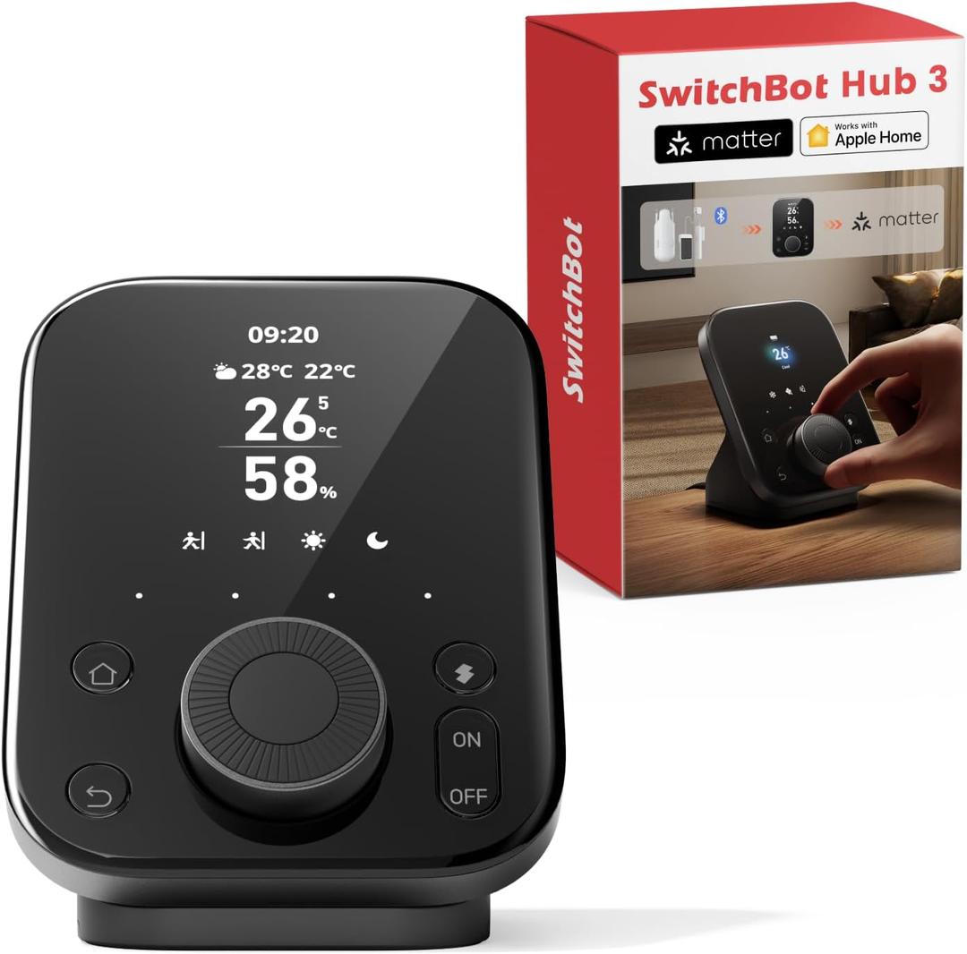 SwitchBot Hub 3 (3rd Gen) Smart Home Command Center: Screen + Physical Dial, IR Remote Hub for TVs/ACS, Temp/Humidity Sensor (±0.2°C), Matter Bridge, Bluetooth 200m, Works on 2.4GHz WiFi