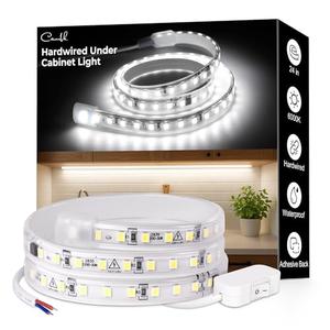 Cambk Hardwired Under Cabinet Lighting for Kitchen,24inch120V Wired Undercounter Led Strip Lights 6000K White Waterproof, Luces para Cocina Bajo Gabinete Under Shelf Lights for Sink/Workbench