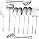 Serving Utensils Set 10 Pcs - Stainless Steel Silver Serving Utensils with Stunning Mirror-Finish - Lightweight, Rust-Resistant & Easy Maintenance - Ideal Serving Spoons for Parties & Wedding