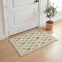 Artoid Mode Beige Diamond Check Flower Spring Door Mat, Summer Home Decor Low-Profile Non-Slip Washable Throw Rug for Kitchen Entryway Front Door Bedroom Bathroom 2x3 Feet