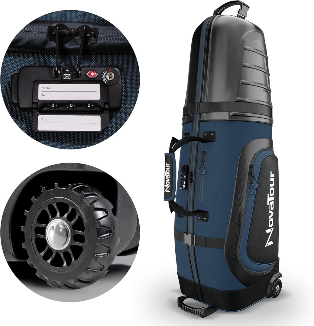 Golf Travel Bag for Airlines: Hard Case Top, Waterproof Zippers, 1680D Oxford Fabric, Built-in TSA Lock, Oversized Tank Wheels, Lightweight, Easy to Maneuver  Maximum Club Protection (Ocean Blue)