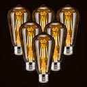 LED Dimmable Edison Light Bulbs 4W, 2200K-2400K Warm White (Amber Glass) ST64, E26 Base Pack of 5