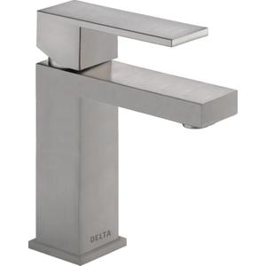 Delta Modern Brushed Nickel Bathroom Faucet 1 Hole, Single Hole Bathroom Sink Faucet for Vanity, Metal Push-Pop Drain Assembly, Stainless 567LF-SSPP