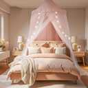 Large Bed Canopy with Star Lights, Double Layer Canopy for Bed, Princess Play Tent for Girls Room, Breathable Canopy Bed Curtain for Children Reading Nook, Machine Washable Canopy, 40''x106'', White