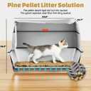 Tom & Sora Creations Stainless Steel Sifting Litter Box, Sifting Cat Litter Box for Pine Pellets and Clay Litter, Multifunctional, Low Maintenance, Odor Free, Leak Free, Enclosed, XL, Grey