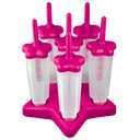 Tovolo Star Popsicle Mold Set of 6 for Homemade Frozen Treats Ice Pops, Easy Fill Quick Clean No Mess Drip Guard Reusable Silicone Popsicle Molds with Sticks and Tray Stand BPA Free, Fuchsia Pink