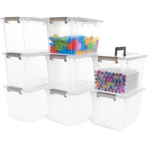 Citylife 8 Packs 6 QT Plastic Storage Bins with Latching Lids Clear Storage Box with handle Stackable Storage Containers for Organizing Snacks, Crafts, Toys, Tools