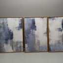 LHIUEM Large Abstract Brush Strokes Framed Canvas Wall Art Set,Navy Blue and Gray Wall Decor,Modern Color Block Shape Artwork,Minimalist Neutral Blue Printing for Living Room,Bedroom, Office-16''x24''x3