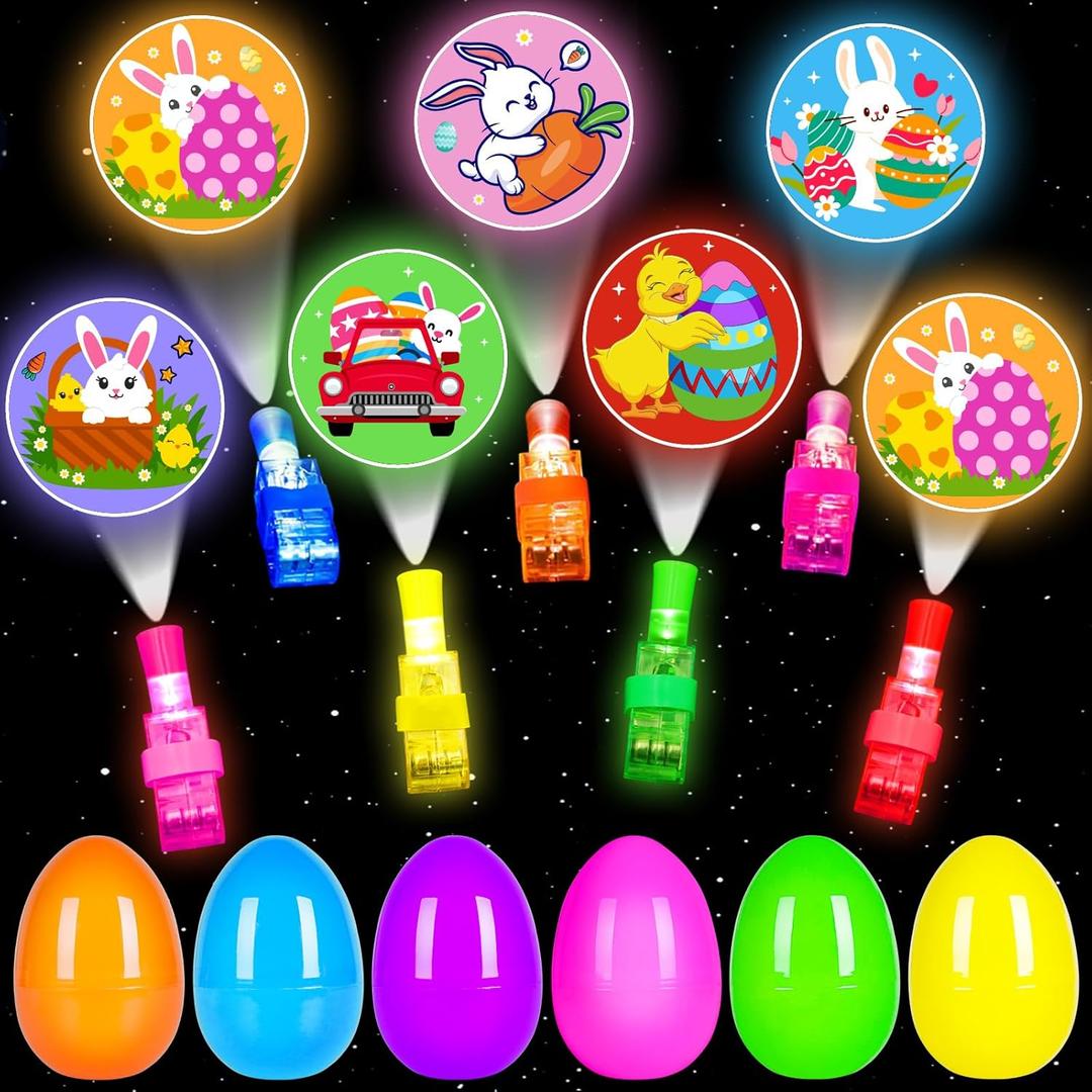 Easter Party Favors for Kids 24 Pack, Easter LED Light Up Finger Lights Easter Basket Stuffers for Kid Boys Girls Easter Egg Hunt Filling Treats Easter Basket Stuffers Easter Party Favor