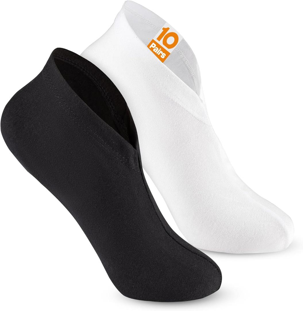 10 Pairs Sleep Cotton Socks for Moisturizing Feet Overnight, Snug-fit Spa Lotion Socks for Dry Feet and Cracked Heels, Cosmetic Design for Men Women, Regular Size, Black & White