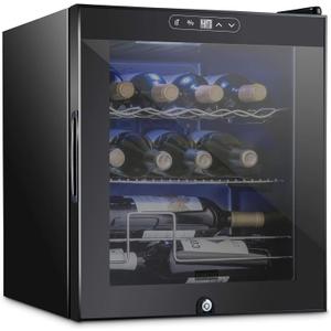Schmecke 12 Bottle Compressor Wine Cooler Refrigerator w/Lock | Large Freestanding Wine Cellar | 41f-64f Digital Temperature Control Wine Fridge For Red, White, Champagne or Sparkling Wine - Black, 12 Bottle Cube Single Zone