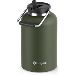128 oz Insulated Water Jug with Straw Lid and Handle, One Gallon Stainless Steel Double Vacuum Water Bottle for Hot & Cold Drinks - Sweat Proof, Great for Travel, Hiking, Camping - Olive Green