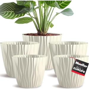 Mueller European-Made 5/1 Plant Pots 6/7.5/9.2" - Flower Pots Set with Inner Drainage for Indoor and Outdoor Use, Modern Decorative Planters for Plants, Flowers, and Herbs - Beige