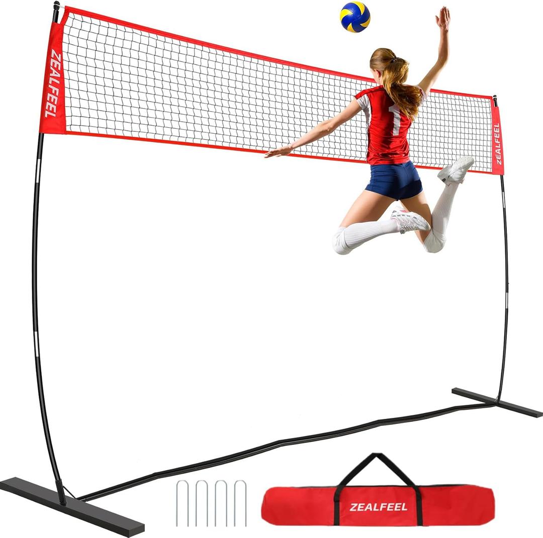 Volleyball Net, 12ft Training Set Height Adjustable, Portable Freestanding Practice for Hitting or Serving Drills, Pop up With Carry Bag for Backyard or Outdoor