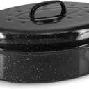 Granite Roasting Pans, Black (15" Oval Roaster Pan With Lid)