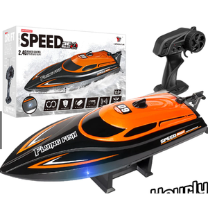 RC Racing Boat, High Speed Remote Control Boat for Pools/Lakes, Hobby Waterproof Rechargeable RC Boat for Kids Boys 8-12, LED Lighting, 2 Batteries