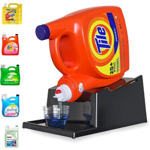 TidyFriend No-Spill Liquid Laundry Detergent Dispenser Holder, Laundry Soap Dispenser Holder with Drip Tray for Laundry Room Organization (No Strap, Black)