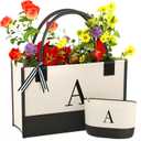 Monogrammed Canvas Tote Bag with Zipper Pockets - Ideal Gift for Mom, Teacher, Sister