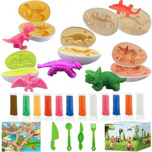 Playdough Dinosaur Eggs Sets, Easter Basket Stuffers for Toddler, Playdough Sets for Kids Ages 4-8, Easter Dino playdoh Dinosaur Play Dough Eggs Molds Toys Gifts