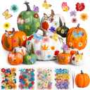 Canlierr 12 Pcs Artificial Pumpkins Fall Decor with 150 Pcs Dried Flower Butterfly Stickers & 1 Handy Tweezer DIY Craft Pumpkin for Thanksgiving Table Centerpiece Mantel Shelf (Orange)