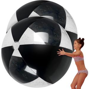 Ceenna 2 Pcs 60 Inch Giant Beach Ball Large Inflatable Pool Toy Balls Summer Swimming Toys Parties PVC Jumbo for Adults Summer Beach Pool Party Favor(Black Clear,Stylish)