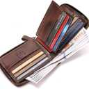 BULLCAPTAIN Mens Genuine Leather Zipper Wallet RFID Blocking Bifold Secure Zip Around Wallets Multi Credit Card Holder Purse (Handmade coffee)