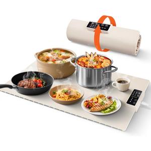 Chafing Dishes Food Warming Mat Electric Silicone Heating Pad with Adjustable Temperature Control Portable Heat-Resistant Mat for Dining Tables Parties Buffets (White)