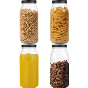 4Pack 64 Ounce Black Plastic Jars Wide Mouth With Lid Large Mason Jars 64 OZ Half Gallon Mason Jars Food Storage Jars