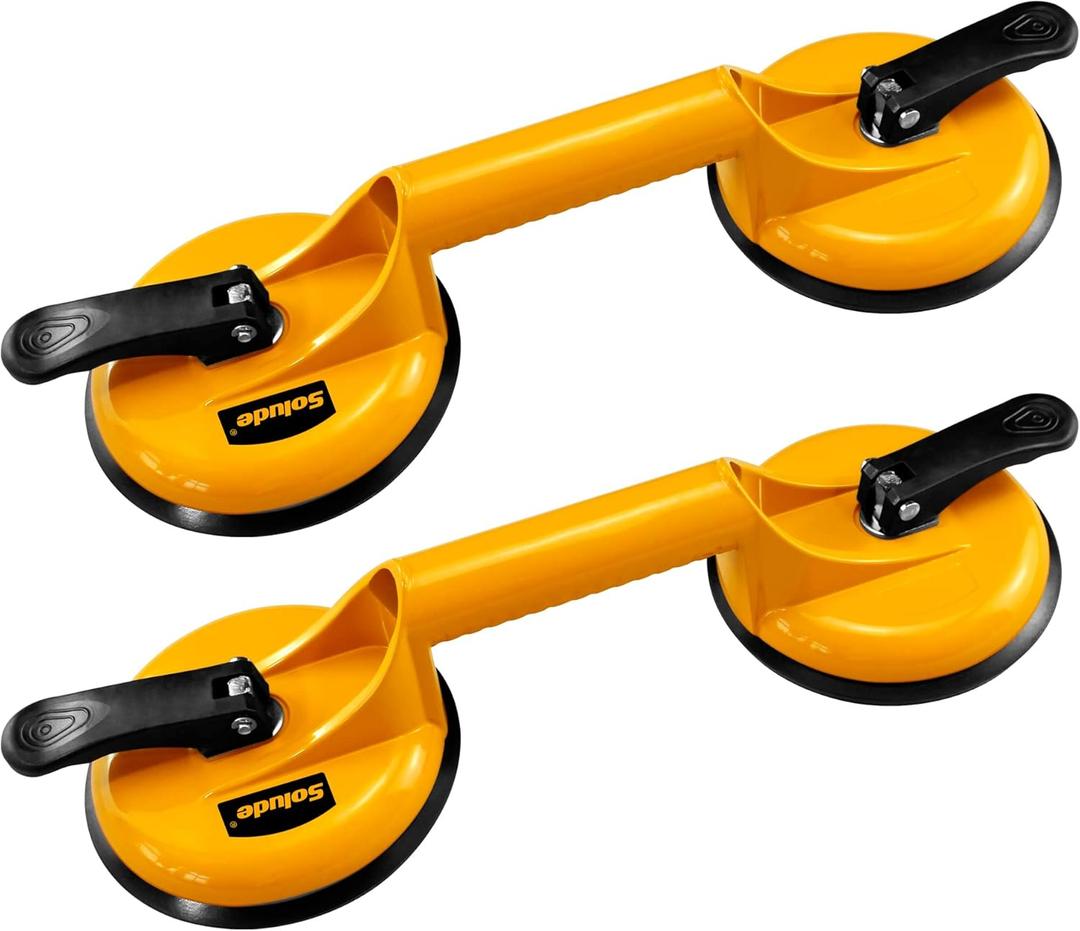 2 Pack Glass Suction Cup,Aluminium Heavy Duty Vacuum Lifter for Moving Glass/Window/Tiles/Mirror/Granite,Double Gripper Sucker Plate,Yellow