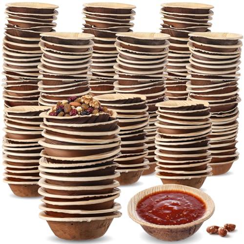 Ferrochef 400 Pcs Small Palm Leaf Dip Bowls 2.5 Inch Disposable Palm Leaf Round Mini Dip Bowl, All Natural and Compostable Small Bamboo Plates for Dips Soy Sauce Charcuterie Board and Finger Foods